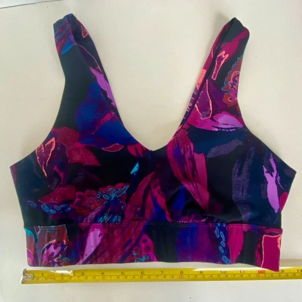 Sports Bra,Jog Bra, Yoga Bra, Pink, Purple and Black V Neck size Medium